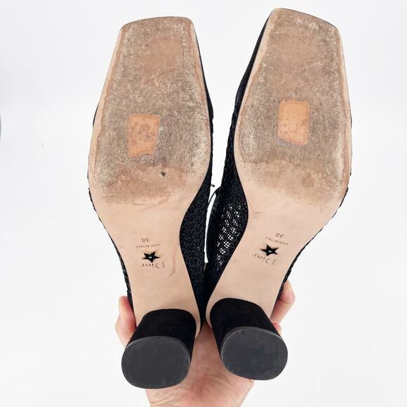 Dior Black Suede Crochet Mesh Naughtily-D Lace Up Heeled Ankle Boot size EU 38 - Picture 8 of 11